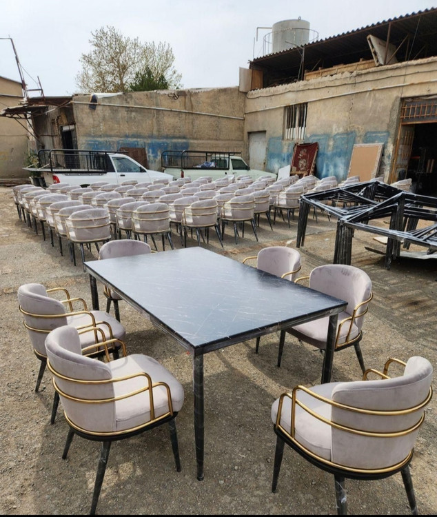 صندلی فلزی پلانتر با طراحی مدرن و دسته طلایی