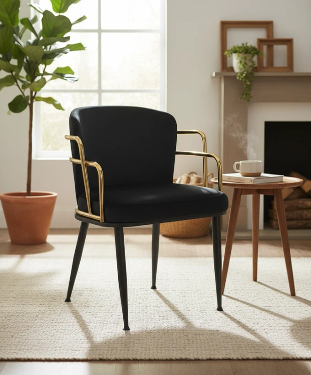 صندلی ناهارخوری لوکس پلانتر با دسته طلایی براق